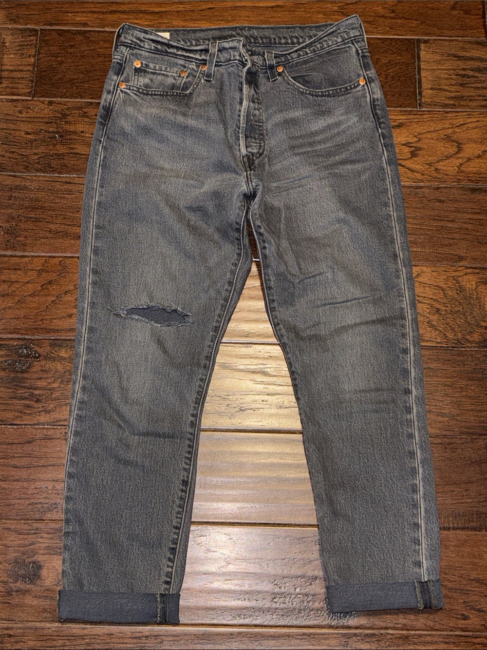 Levi's Women's 501 Skinny Jeans in Washed Gray with Distressed Knee
